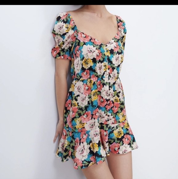 NWT Zara Mini Floral Dress - Picture 1 of 12